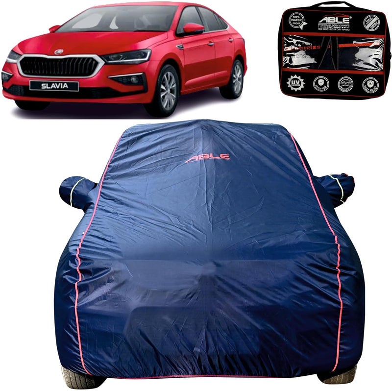 Able Parashuit Blue WR Series Car Body Cover with Mirror Pockets and Driver Door Zipper Compatible for Skoda SLAVIA (2022 to Till Now Model) - Image 1