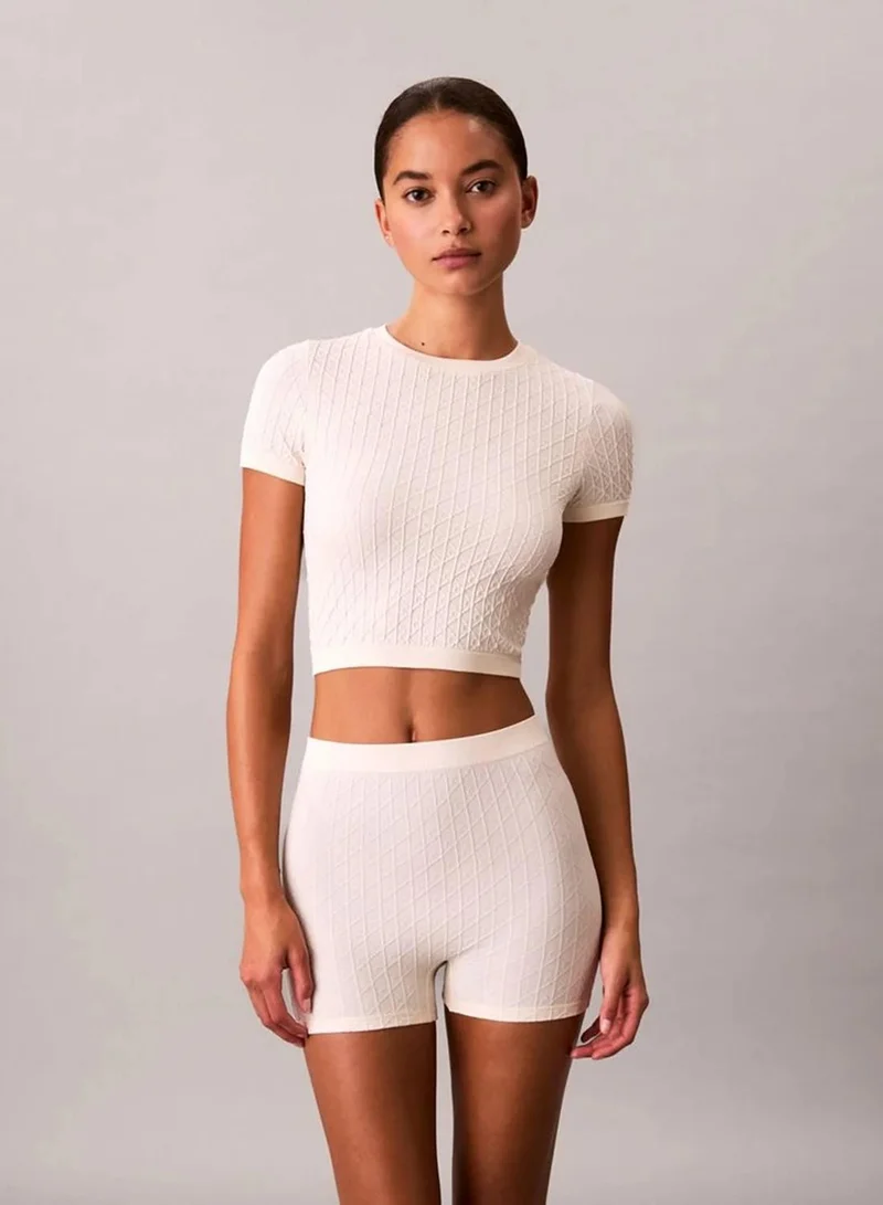 Calvin Klein Ivory Rib Emblem Seamless Pyjama Shorts for Women | Best Price UAE
