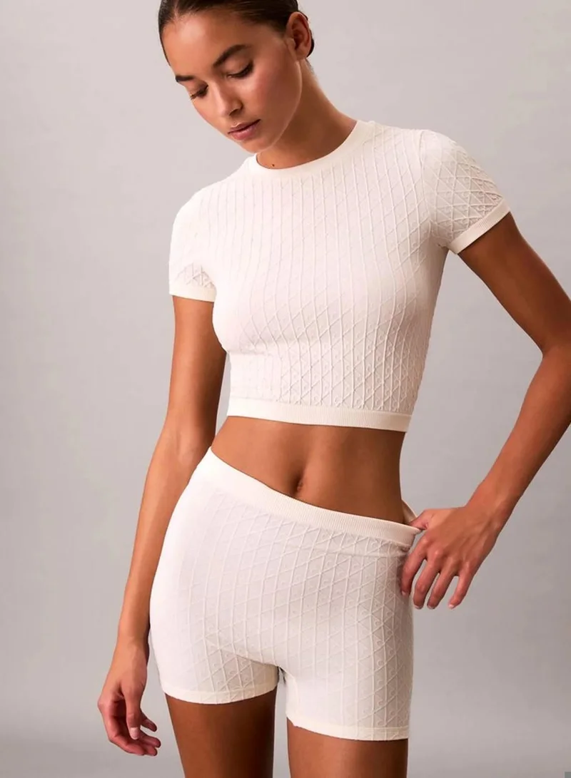 Calvin Klein Ivory Rib Emblem Seamless Pyjama Shorts for Women | Best Price UAE