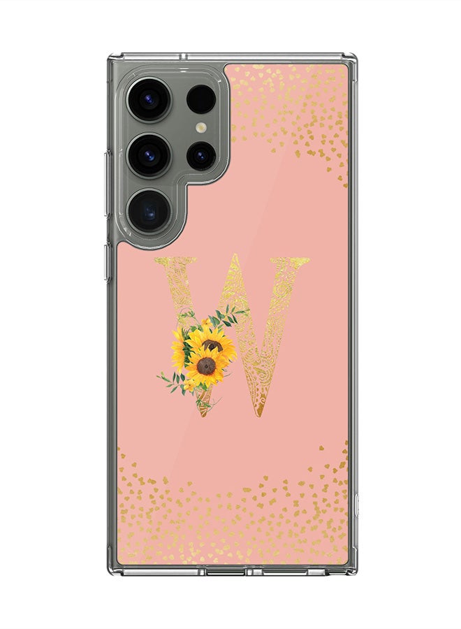 Stylizedd Classic Clear Case for Samsung Galaxy S24 Ultra , Hybrid Soft Transparent Cover Custom Monogram Initial Letter Floral Pattern Alphabet - W (Rose Pink) - Image 1