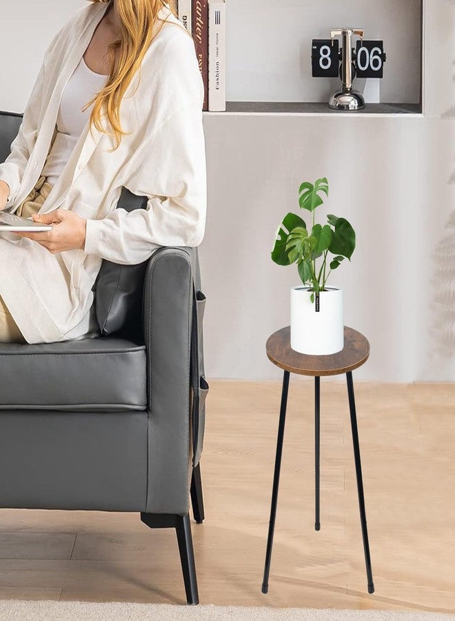 ARTORA Indoor Plant Stand, Mid Century Wood Plant Stool Adjustable Corner Tall Plant Sand Wooden Small Round End Table 18 Inch Plant Holder for Flower Pots Modern Home Decor (Brown) - Image 2