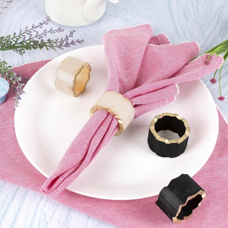 CLEENTABLE 12 Pcs Rustic Epoxy Resin Napkin Rings - Napkin Holders for Parties, Dining, Family Gatherings, Weddings, Holidays, Décor, Gifting - Durable Tabletop Decor (Ivory Black) - - Image 2