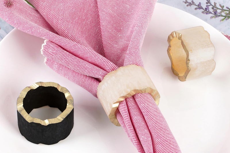 CLEENTABLE 12 Pcs Rustic Epoxy Resin Napkin Rings - Napkin Holders for Parties, Dining, Family Gatherings, Weddings, Holidays, Décor, Gifting - Durable Tabletop Decor (Ivory Black) - - Image 5