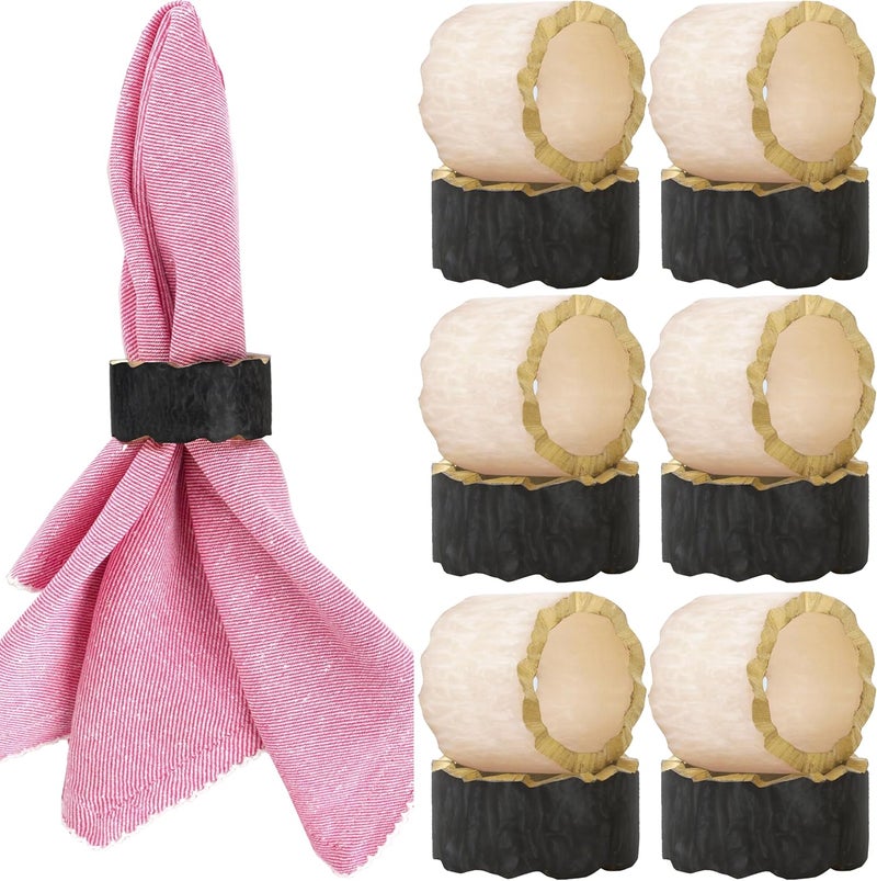 CLEENTABLE 12 Pcs Rustic Epoxy Resin Napkin Rings - Napkin Holders for Parties, Dining, Family Gatherings, Weddings, Holidays, Décor, Gifting - Durable Tabletop Decor (Ivory Black) - - Image 1