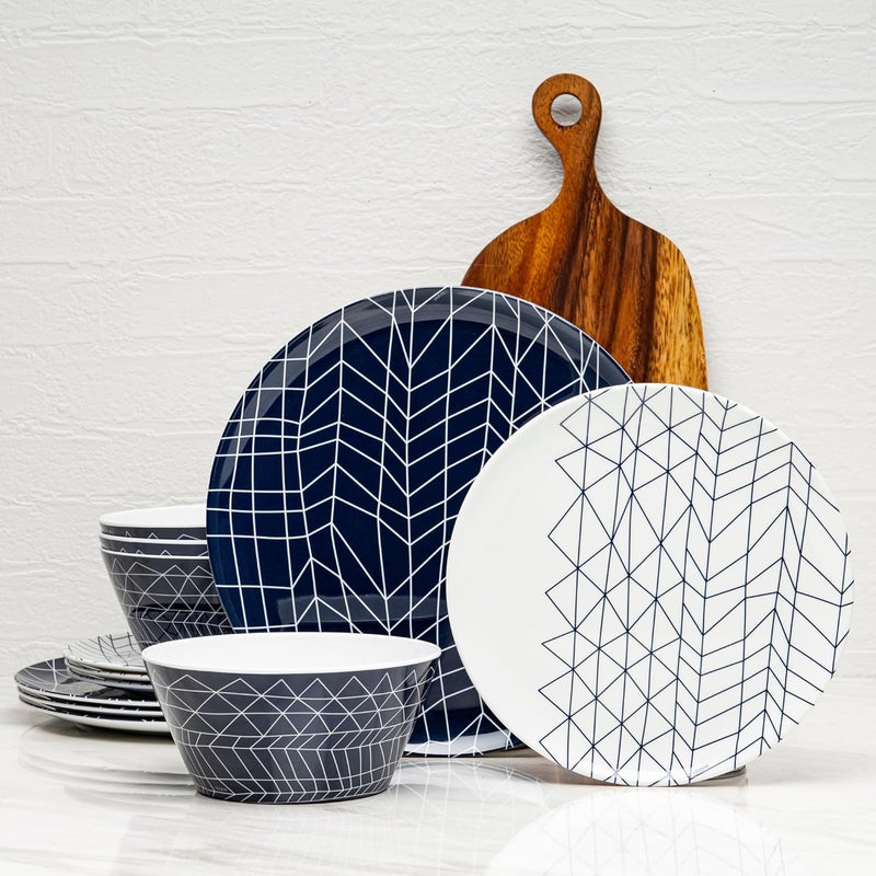 bzyoo 12-Piece Melamine Dinnerware Set - Spidy | Lightweight, Durable, BPA-Free | Dishwasher Safe Dish Set for Indoor & Outdoor Use - Perfect for Camping, BBQs - Image 1