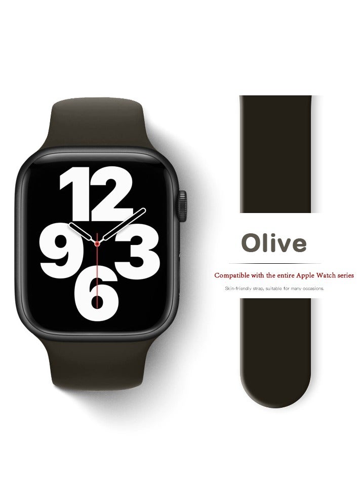 سام سوار ساعة آبل 42 ملم / 44 ملم / 45 ملم / 49 ملم من السيليكون لجميع سلاسل ساعة آبل - اللون:زيتون - Image 1