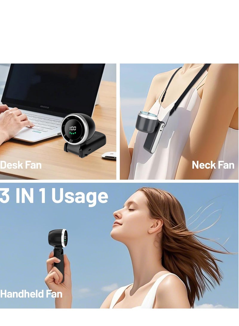 Faylor Mini Turbo Portable Fan, USB Rechargeable Travel Neck Fan with 5 Speeds, 3600mAh Battery & 12000RPM Speed, 3 IN 1 Foldable Personal Cooling Fan for Travel/Home - Image 4