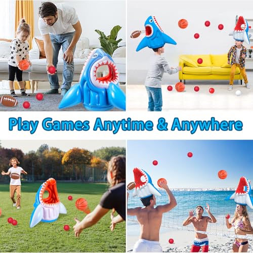 Ynanimery Pool Game Toys Pool Floats Shark Water Toys 3in1 Inflatable Basketball Hoop Football Head Hoop Ball Games Great Gifts for Kids Adults Indoor Outdoor Summer Beach Family Birthday Cool Party - Image 5