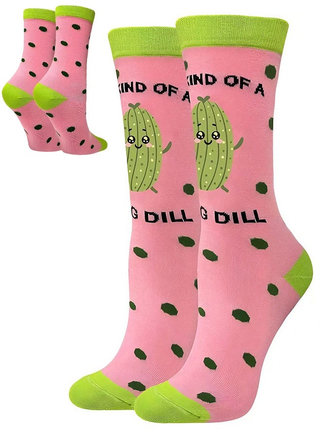 1 Pair Funny Pickle Socks, Silly Dill Crew Socks Novelty Gag Gifts Stocking Stuffers for Adults Teen Girls Boys Men Women Kids - Image 1