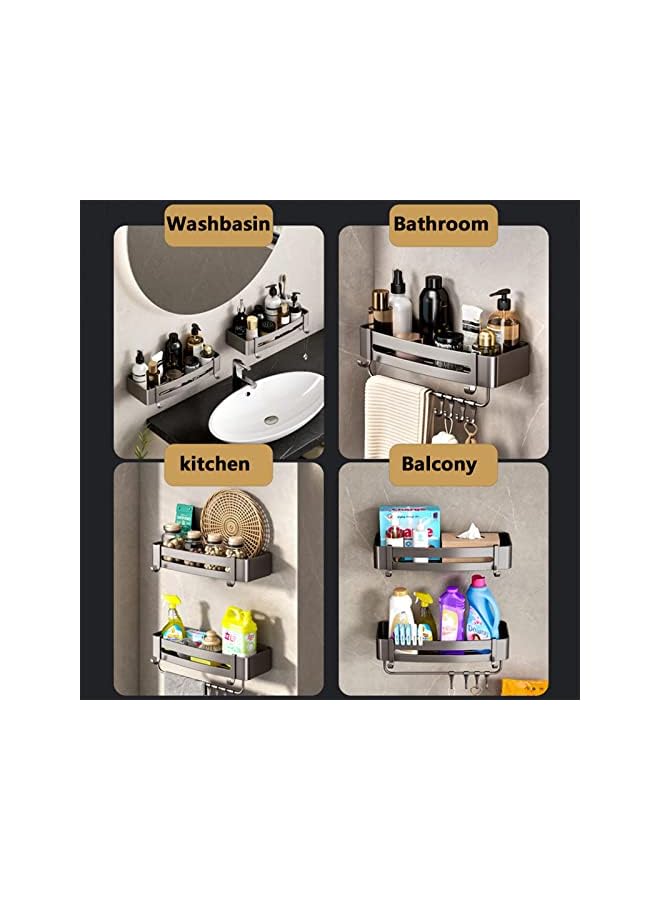 Raxoom Bathroom Shelves Wall Mounted Shower Caddy Rustproof Shower Rustproof Titanium Alloy Shower Organizer Racks for Bathroom Kitchen (Small+Small with Bar) - Image 5