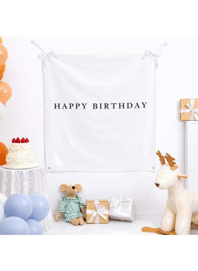 Oudain 59x59 Inch Happy Birthday Burlap Banner, Fabric Party Decorations Backdrop, Boho Rustic Photo Props Sign with Hanging String for Birthday Party Indoor Outdoor Yard Wall Decor - Image 1