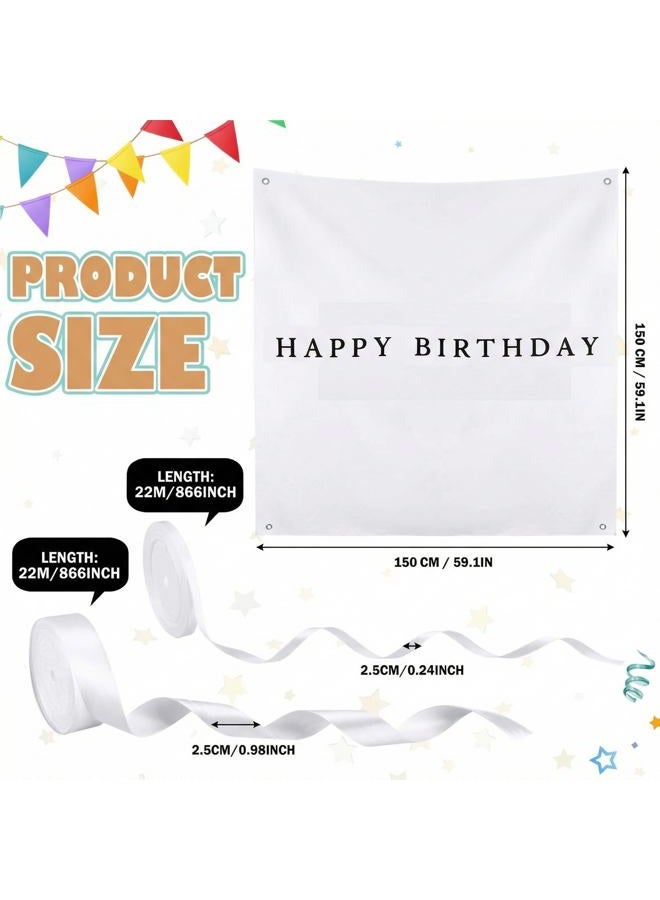 Oudain 59x59 Inch Happy Birthday Burlap Banner, Fabric Party Decorations Backdrop, Boho Rustic Photo Props Sign with Hanging String for Birthday Party Indoor Outdoor Yard Wall Decor - Image 2