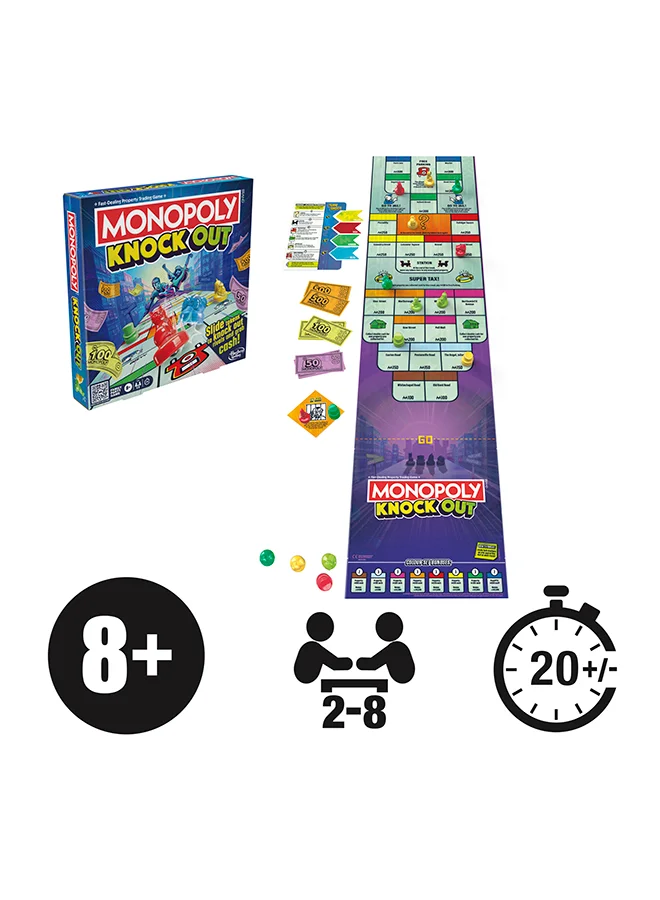 Monopoly Monopoly Knockout Family Party Game For Kids, Teens, And Adults | Ages 8 and Up | 2-8 Players | 20 Mins. Average | Quick-Playing Board Games