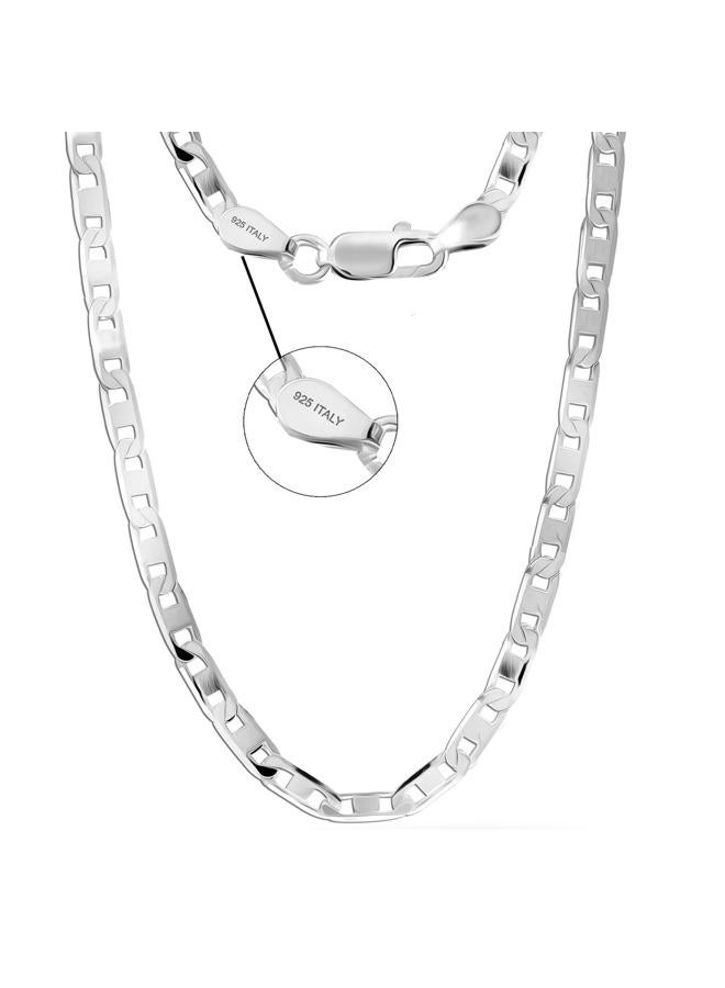 LeCalla Links 925 Sterling Silver Italian 4 MM Diamond-Cut Solid Flat Mariner Link Chain Necklace for Men and Women 22 Inches - Image 2