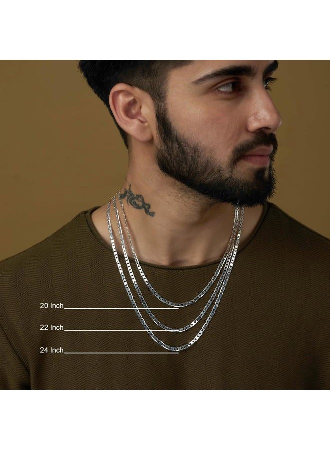 LeCalla Links 925 Sterling Silver Italian 4 MM Diamond-Cut Solid Flat Mariner Link Chain Necklace for Men and Women 22 Inches - Image 4