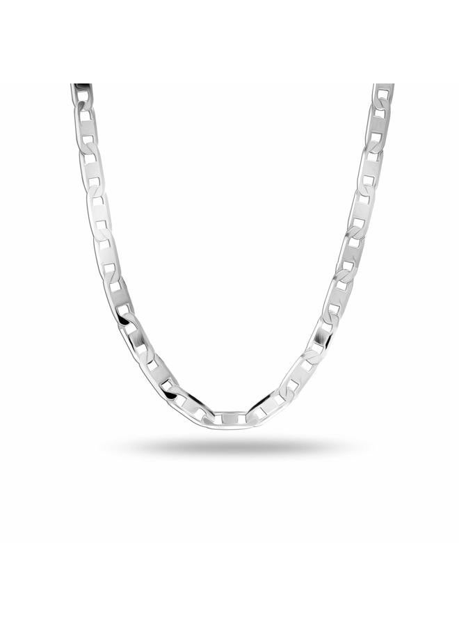 LeCalla Links 925 Sterling Silver Italian 4 MM Diamond-Cut Solid Flat Mariner Link Chain Necklace for Men and Women 22 Inches - Image 1