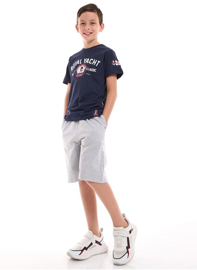 victor and jane - Embroidered Patch Printed T-Shirt & Shorts Set by Styli - Image 1
