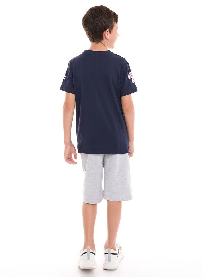 victor and jane - Embroidered Patch Printed T-Shirt & Shorts Set by Styli - Image 1