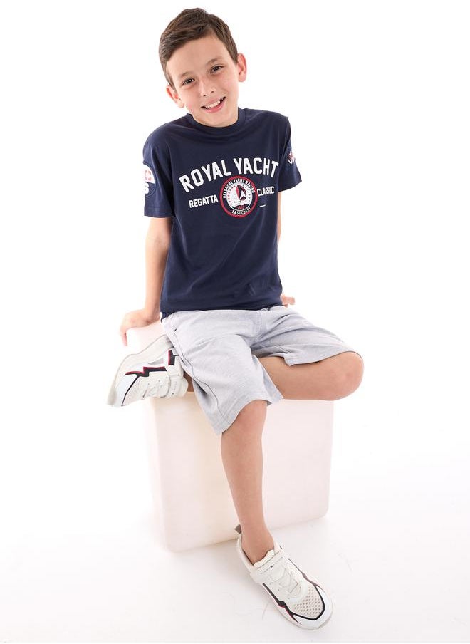 victor and jane - Embroidered Patch Printed T-Shirt & Shorts Set by Styli - Image 1