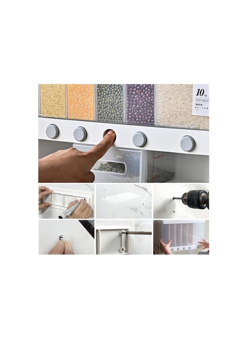 GGOOT Wall Mount Dry Food Dispenser/Double Cereal Dispenser,Wall-Mounted Press Out Grain Canister Distributor Convenient Storage Dual Control For Cereal Nuts Beans Trail Mix Candy Container  - Image 2