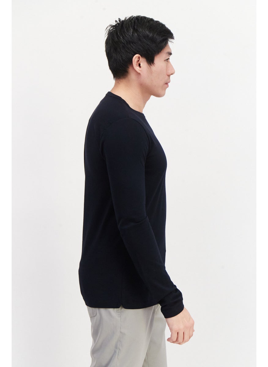 French Connection Men Crew Neck Long Sleeve Brand Logo T Shirt, Navy  - Image 2