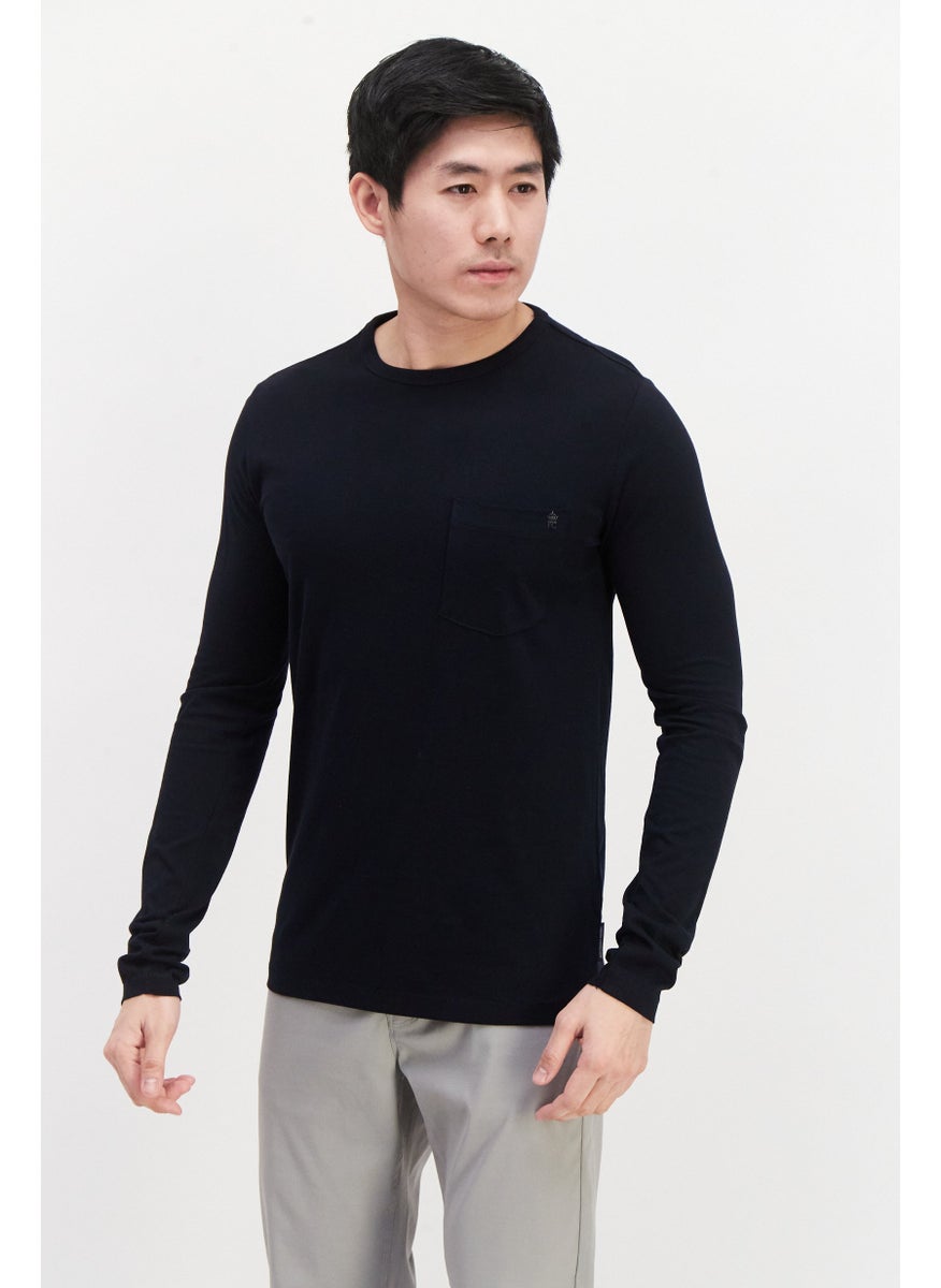 French Connection Men Crew Neck Long Sleeve Brand Logo T Shirt, Navy  - Image 1