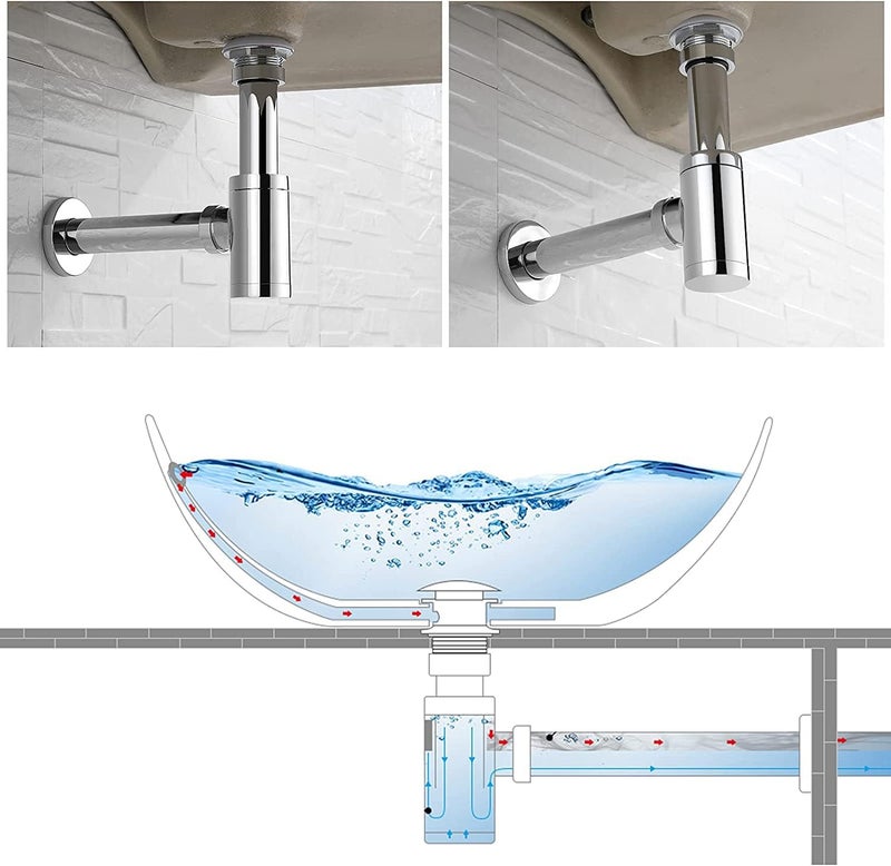 SPAZIO Stainless Steel Heavy Bottle Trap Set With Height Adjustable Waste Outlet Pipe For Bathroom, Wash Basin, Kitchen Sink, Chrome Plated - Image 3