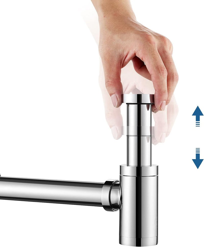 SPAZIO Stainless Steel Heavy Bottle Trap Set With Height Adjustable Waste Outlet Pipe For Bathroom, Wash Basin, Kitchen Sink, Chrome Plated - Image 2