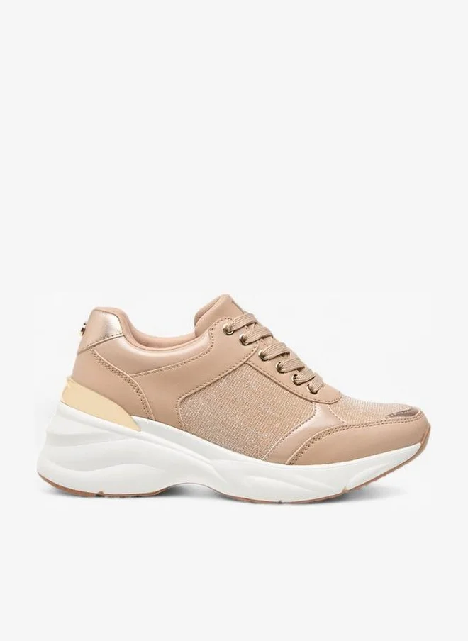 Flora Bella By Shoexpress Women Glitter Textured Sneakers with Lace-Up Closure Ramadan Collection