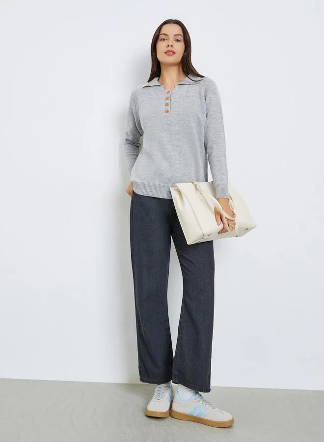 ستايلي سويتر محبوك بياقة بولو