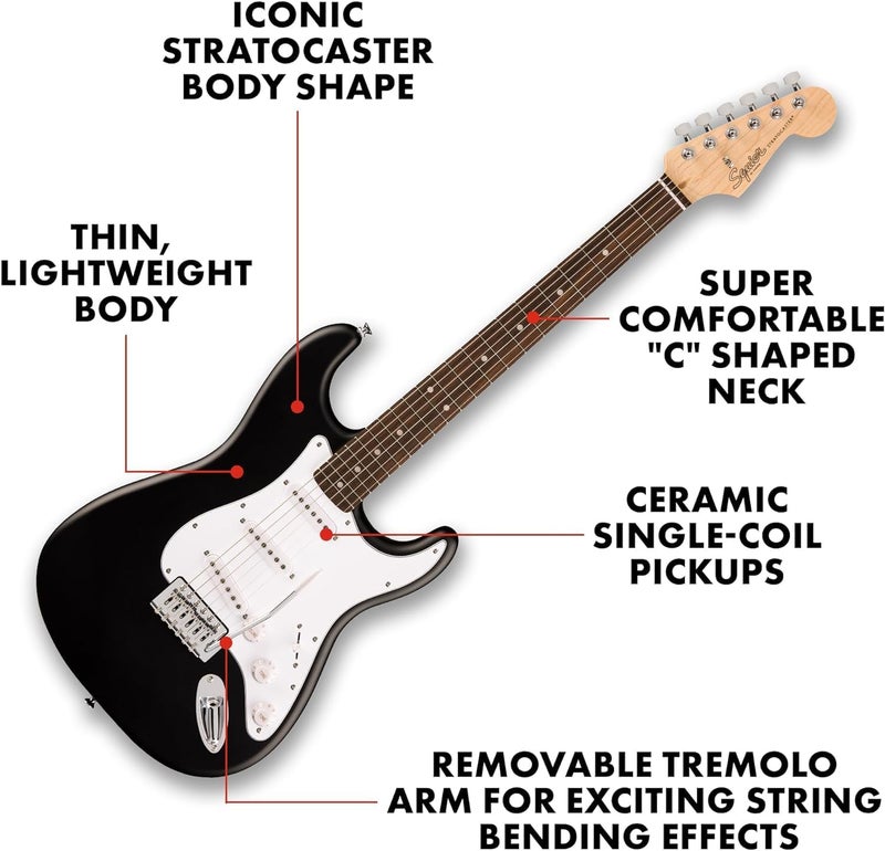 FENDER Fender Squier Debut Series Stratocaster Electric Guitar Kit Beginner Guitar Kit with 2Year Warranty with Padded Gig Bag Frontman 10G Amp Strap and More Includes Free Lessons Black  - Image 3
