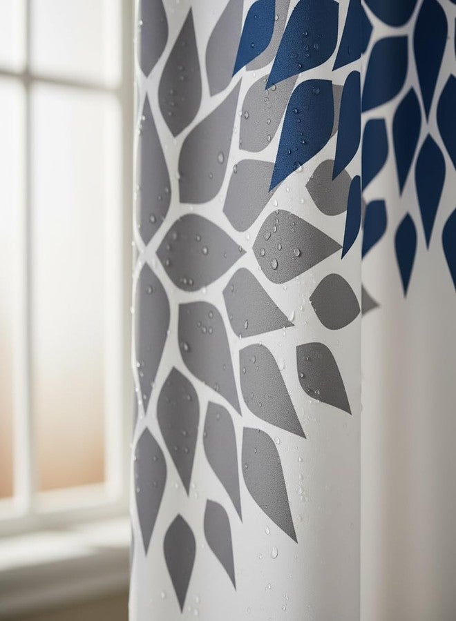 FuShvre Dahlia Shower Curtain Navy Blue and Grey Fabric Curtain Relax Bathroom Curtain for Home Decor Hooks Included 72" x 72" White - Image 5
