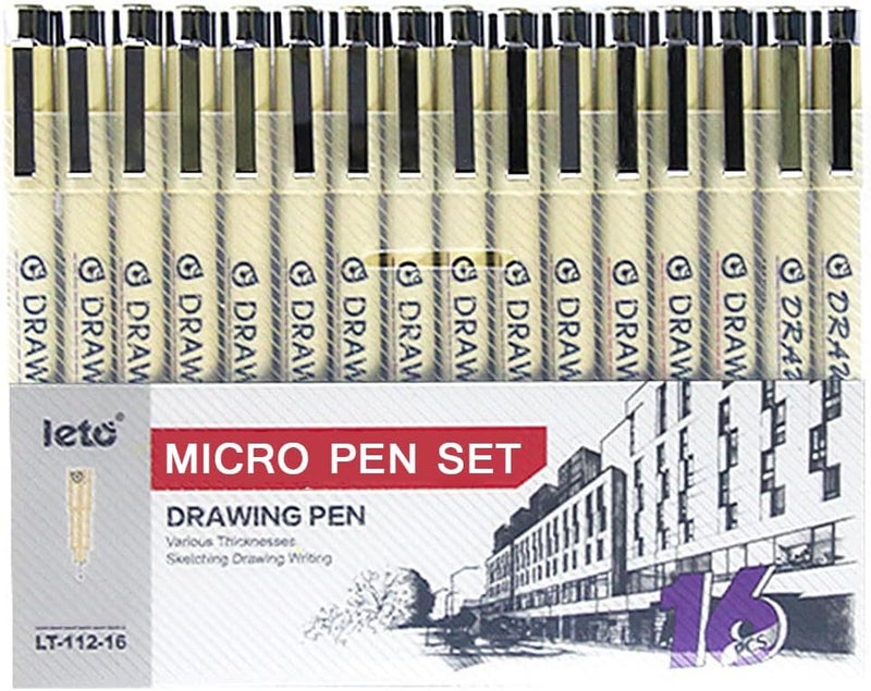 KOUSICOO Muchcute Micro Fineliner Drawing Art Pens: 16 Black Fine Line Waterproof Ink Set Artist Supplies Archival Inking Markers Liner Professional Sketch Outline Anime Sketching Watercolor Zentangle Stuff - Image 3