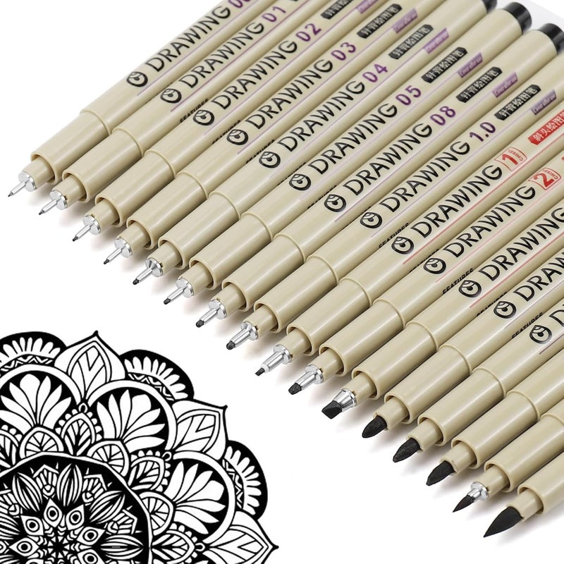 KOUSICOO Muchcute Micro Fineliner Drawing Art Pens: 16 Black Fine Line Waterproof Ink Set Artist Supplies Archival Inking Markers Liner Professional Sketch Outline Anime Sketching Watercolor Zentangle Stuff - Image 1