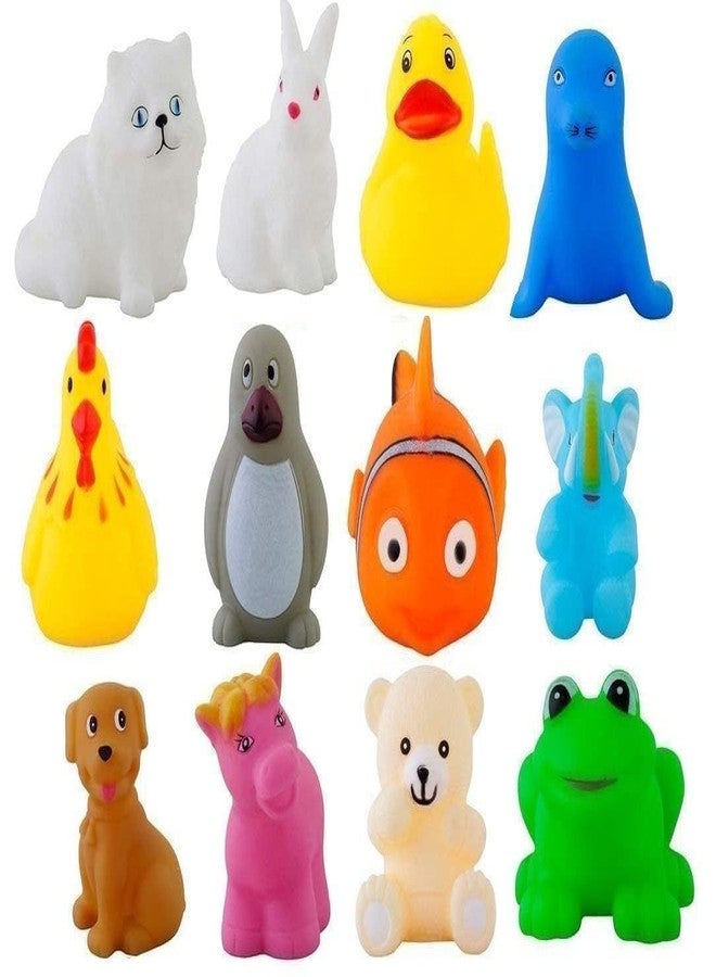 TriLok Rubber Colorful Floating Baby Toys Bath Animals Shape Chu Chu Toys - Newborn Babies, Kids, Multi Color, 12 Pieces - Image 1