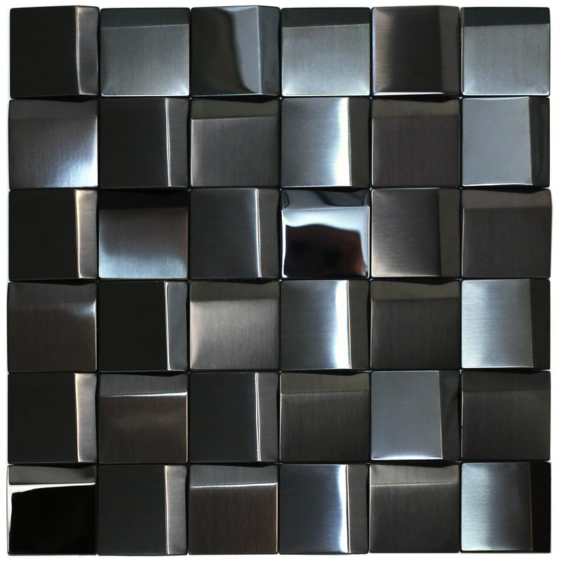 Elephantile 5 Sheets Black Tiles Metal Mosaic Wall Backsplash Tile 3D Wall Panels [5 Sq.feet] - Image 1