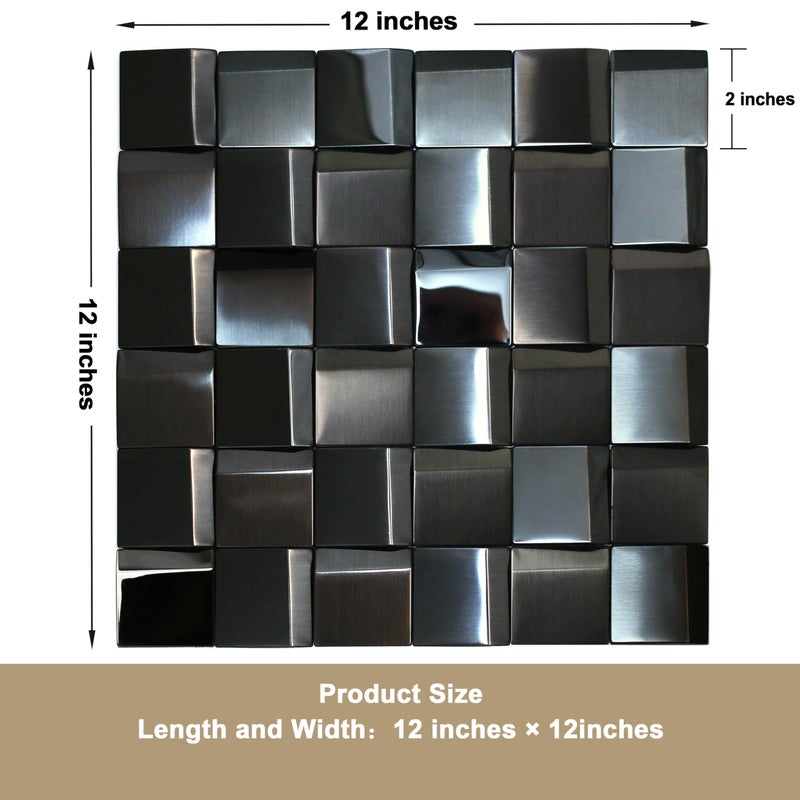 Elephantile 5 Sheets Black Tiles Metal Mosaic Wall Backsplash Tile 3D Wall Panels [5 Sq.feet] - Image 3