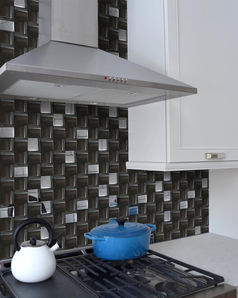 Elephantile 5 Sheets Black Tiles Metal Mosaic Wall Backsplash Tile 3D Wall Panels [5 Sq.feet] - Image 4