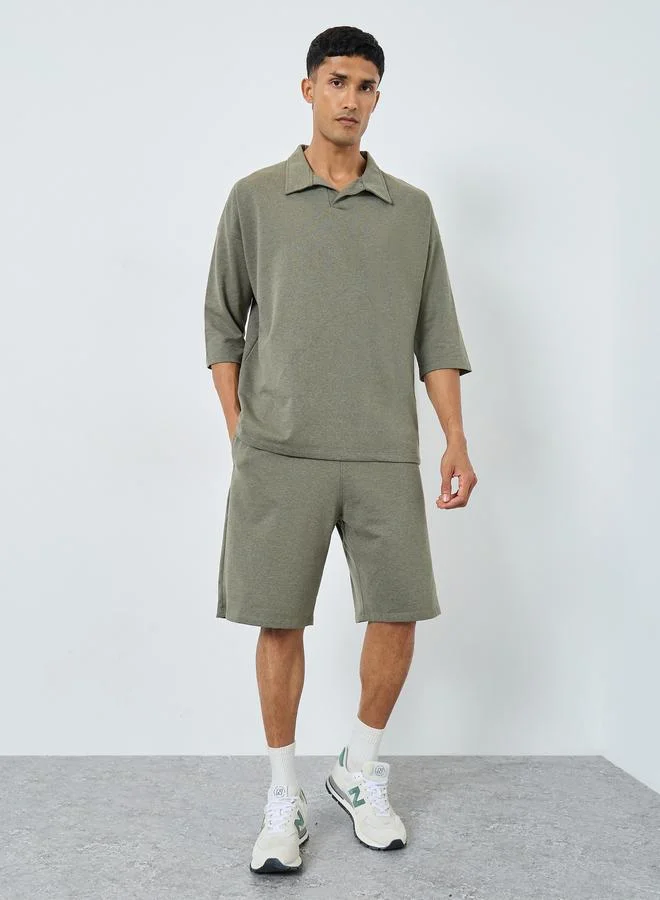 ستايلي طقم منسق من بولو وشورت بلون زيتوني للرجال