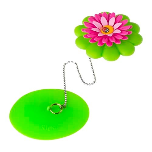 Vigar Flower Power Bathtub Drain Stopper, Tub Stopper with Chain and Daisy-shaped Floaty, 4-1/10 Inches, Perfect Bathroom Accessories, Pink, Green - Image 1