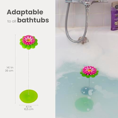 Vigar Flower Power Bathtub Drain Stopper, Tub Stopper with Chain and Daisy-shaped Floaty, 4-1/10 Inches, Perfect Bathroom Accessories, Pink, Green - Image 2