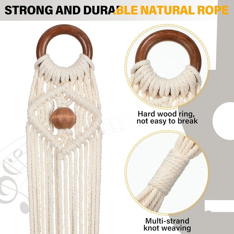 Woanger 3 Pieces Macrame Ukulele Hanger Wall Mount 21 to 24 Inches Boho Hanging Stand Holder for Soprano Case Wall Decor Alternative Kit Black Ring and Wooden Bead - Image 3