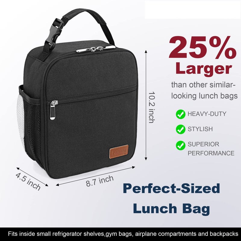 Femuar Lunch Box for Men Women Adults Small Lunch Bag for Office Work Picnic - Reusable Portable Lunchbox, Black - Image 2