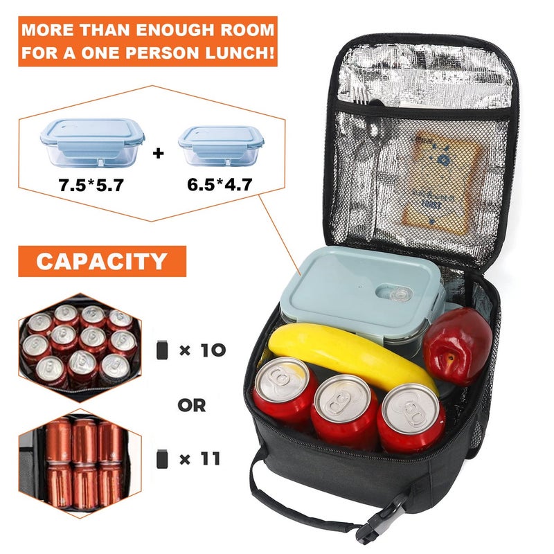 Femuar Lunch Box for Men Women Adults Small Lunch Bag for Office Work Picnic - Reusable Portable Lunchbox, Black - Image 3