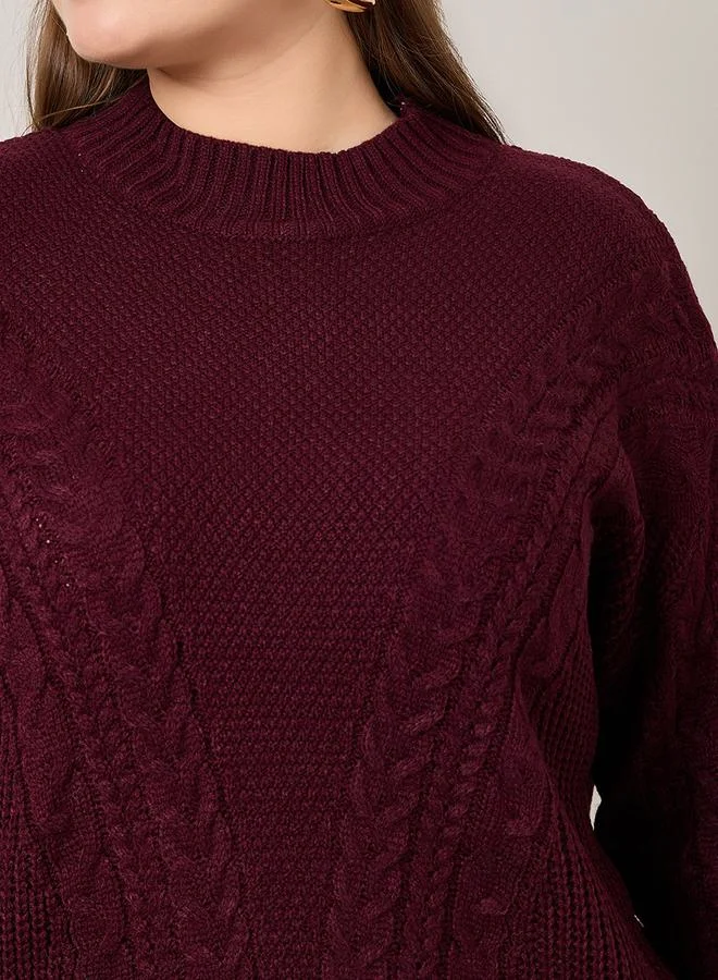 Styli Solid Round Neck Cable Knit Sweater