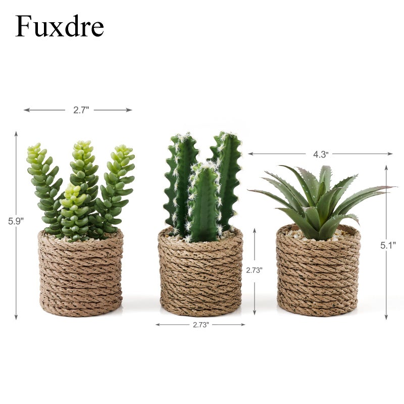 Fuxdre 3-Pack Artificial Succulent Plants in Vintage Plastic Pots - Fake Waterproof Succulents Decor for Home, Office, Desk, Shelf - Low Maintenance Indoor Greenery for Bathroom, Living Room, Table Decor - Image 2