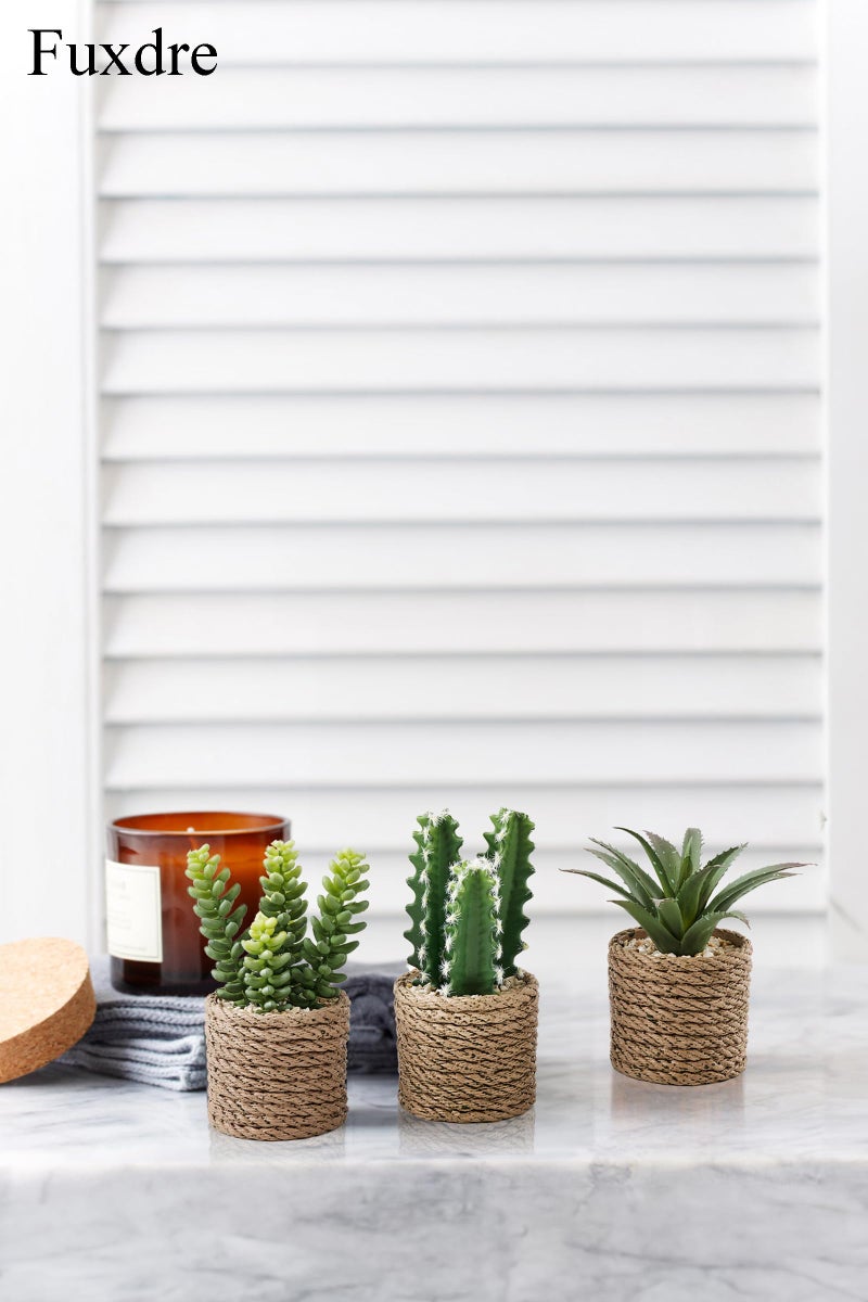 Fuxdre 3-Pack Artificial Succulent Plants in Vintage Plastic Pots - Fake Waterproof Succulents Decor for Home, Office, Desk, Shelf - Low Maintenance Indoor Greenery for Bathroom, Living Room, Table Decor - Image 4