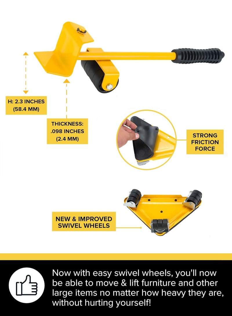 Relex Furniture Moving Tool, Heavy Furniture Corner Sliders with Furniture Lifter and 360 Degree Rotatable Rubber Roller, Furniture Movers for Moving Cabinets, Sofas, Pianos, Dining Tables (Yellow) - Image 2
