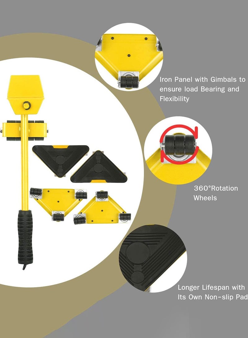 Relex Furniture Moving Tool, Heavy Furniture Corner Sliders with Furniture Lifter and 360 Degree Rotatable Rubber Roller, Furniture Movers for Moving Cabinets, Sofas, Pianos, Dining Tables (Yellow) - Image 3