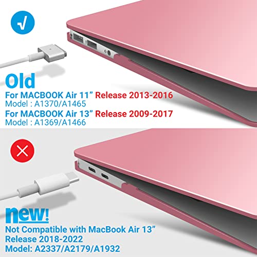 IBENZER Compatible with Old Version MacBook Air 13 Inch Case (2017-2010 Release), Models: A1466/A1369, Plastic Hard Shell Case with Keyboard & Screen Cover for Mac Air 13, Pink, A13PK+2 - Image 4